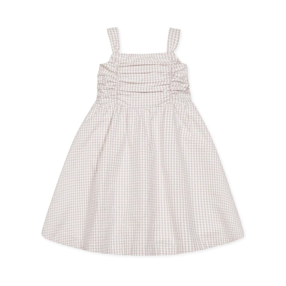 Organic Ruched Bodice Dress in Taupe Gingham Hope & Henry 3T